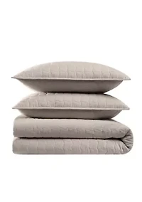 Brooklyn Loom Matte Cotton Velvet Wavy Square Stitch Quilt Set