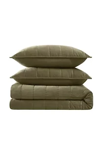 Brooklyn Loom Matte Cotton Velvet Wavy Square Stitch Quilt Set