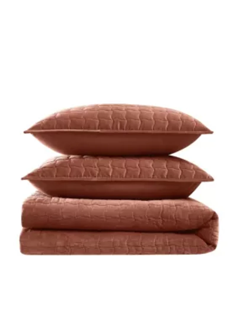 Brooklyn Loom Matte Cotton Velvet Wavy Square Stitch Quilt Set