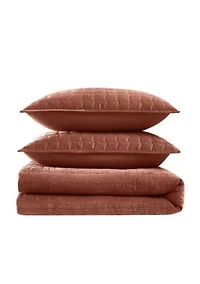 Brooklyn Loom Matte Cotton Velvet Wavy Square Stitch Quilt Set