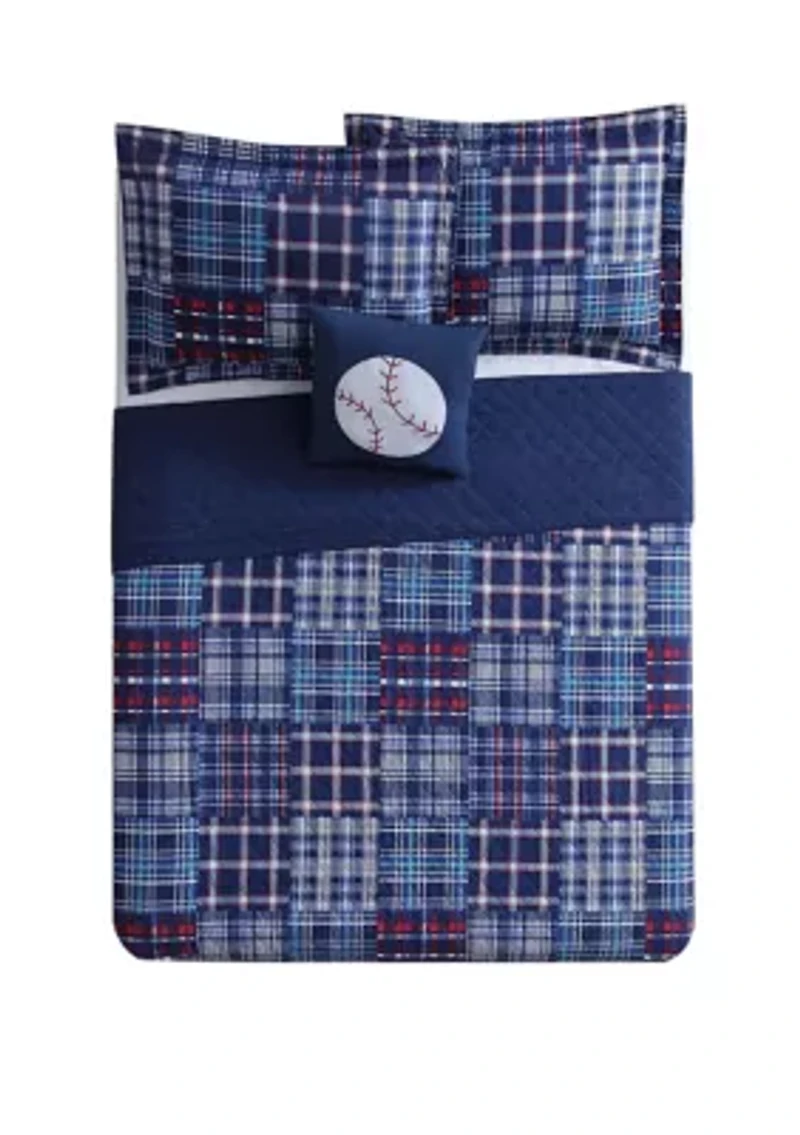 Navy Plaid Patch Quilt Set