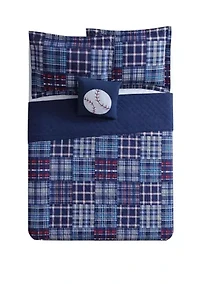 Navy Plaid Patch Quilt Set