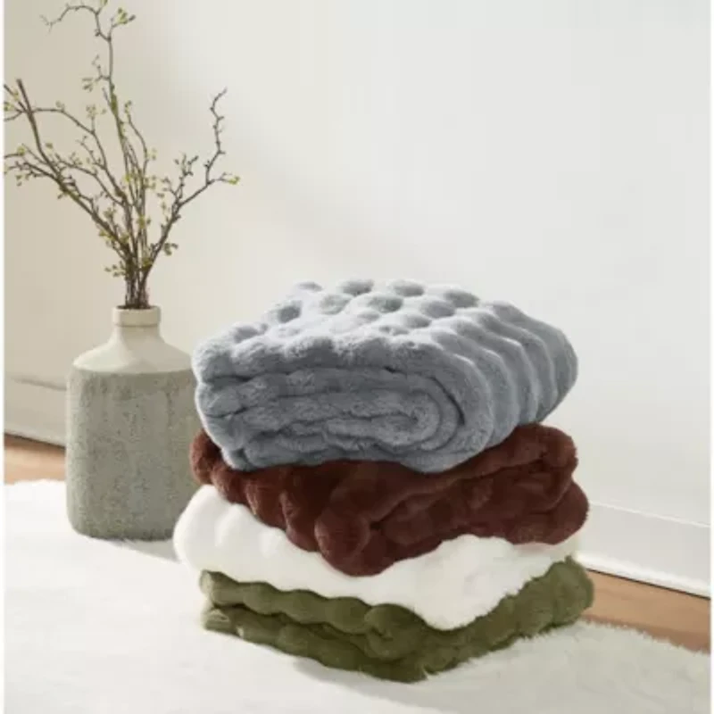 Brooklyn Loom Bubble Faux Fur Bed Blanket