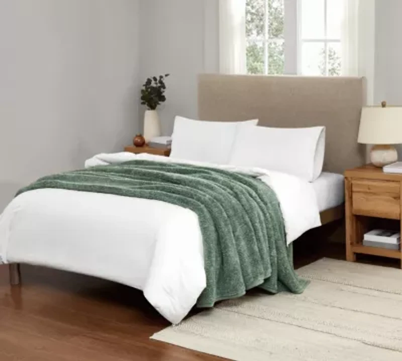 Brooklyn Loom Heathered Sherpa Bed Blanket