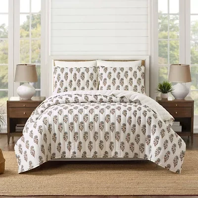 Mughal Flower Block Print 3-Piece Quilt Set