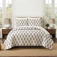 Mughal Flower Block Print 3-Piece Quilt Set