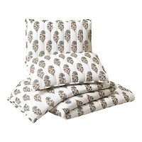 Mughal Flower Block Print 3-Piece Quilt Set