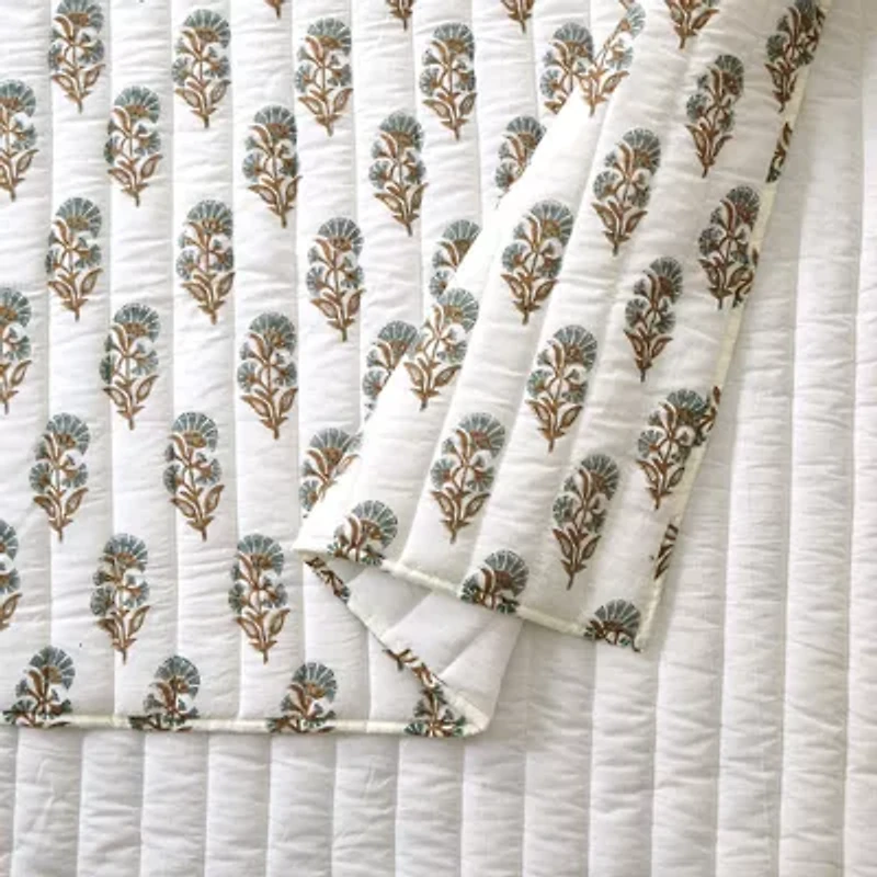 Mughal Flower Block Print 3-Piece Quilt Set