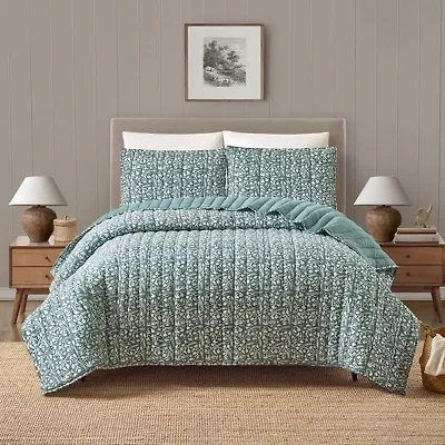 Floral Vine Silhouette Block Print 3-Piece Quilt Set