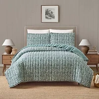 Floral Vine Silhouette Block Print 3-Piece Quilt Set