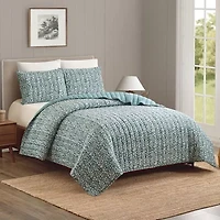 Floral Vine Silhouette Block Print 3-Piece Quilt Set