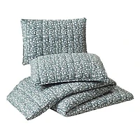 Floral Vine Silhouette Block Print 3-Piece Quilt Set