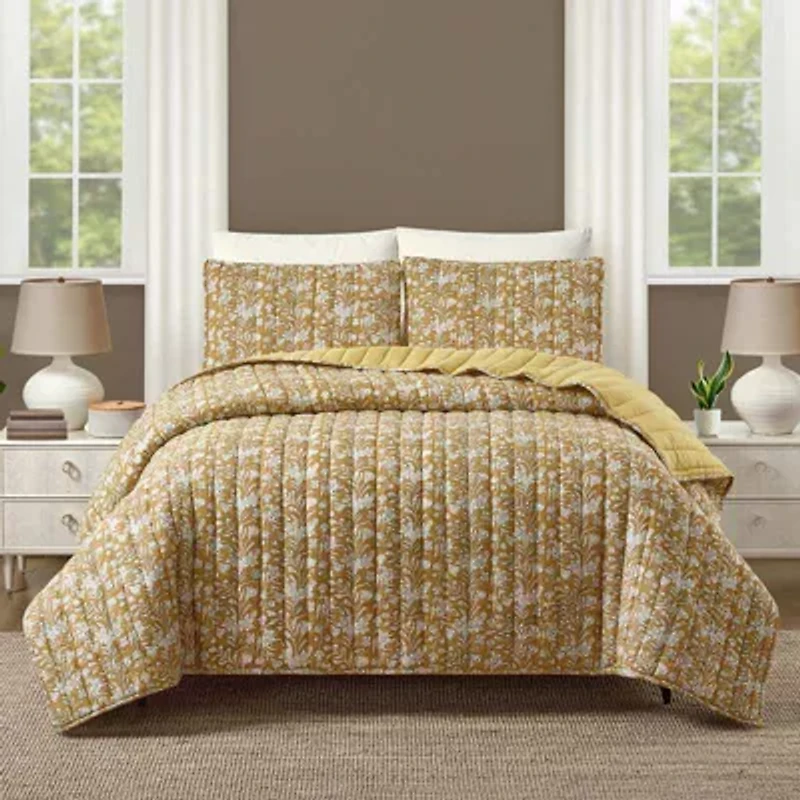 Sketched Floral Block Print 3-Piece Quilt Set