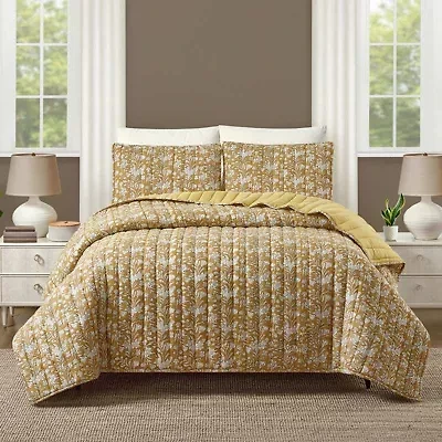 Sketched Floral Block Print 3-Piece Quilt Set