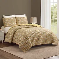 Sketched Floral Block Print 3-Piece Quilt Set