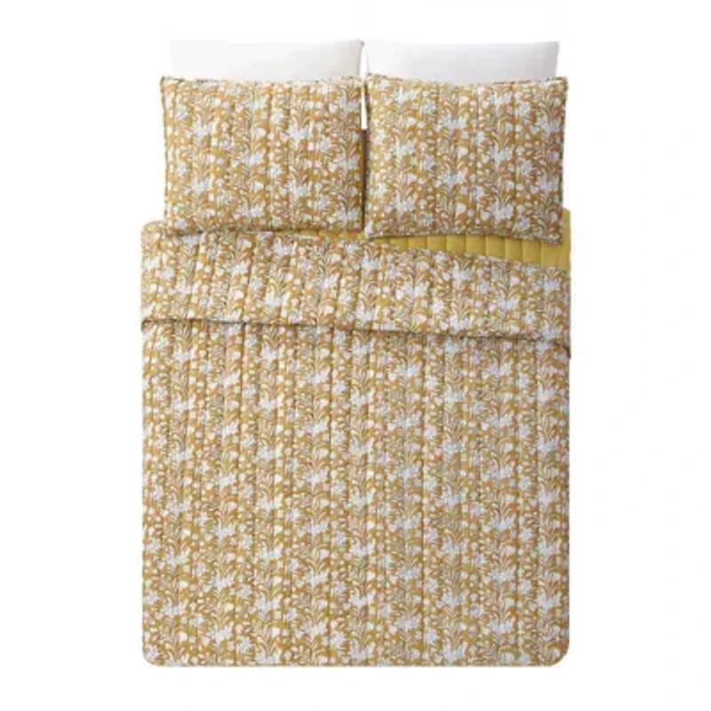 Sketched Floral Block Print 3-Piece Quilt Set
