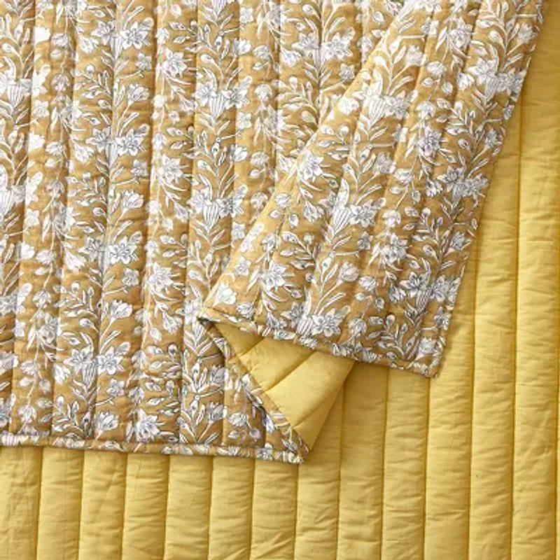 Sketched Floral Block Print 3-Piece Quilt Set