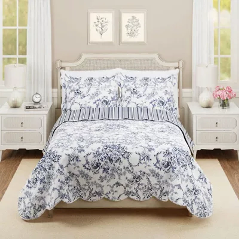 Garden Toile Reversible Cotton Quilt Set