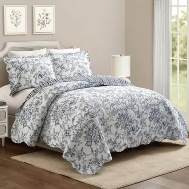 Garden Toile Reversible Cotton Quilt Set