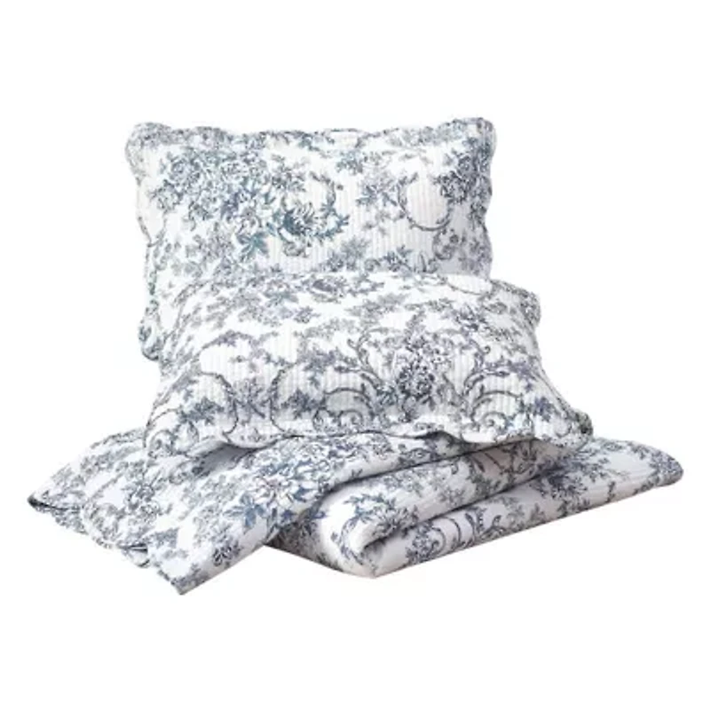 Garden Toile Reversible Cotton Quilt Set
