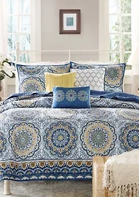 Tangiers 6 Piece Blue Coverlet Set