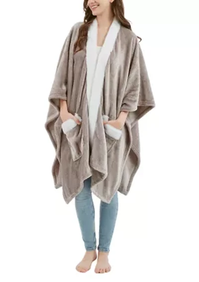Plush Fur Trim Blanket Wrap