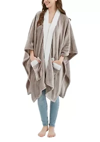 Plush Fur Trim Blanket Wrap