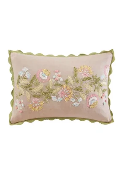 Oblong Embroidered Floral Pillow