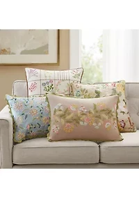 Oblong Embroidered Floral Pillow