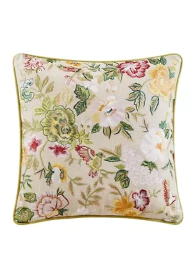 Embroidered Bird Floral Pillow 
