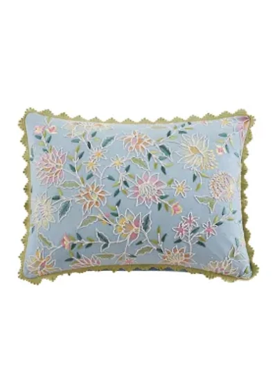 Embroidered Oblong Floral Pillow