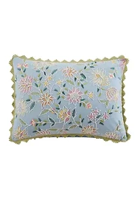Embroidered Oblong Floral Pillow