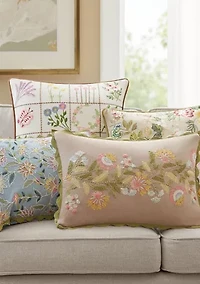 Embroidered Oblong Floral Pillow