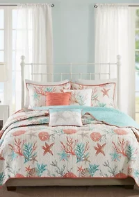 Pebble Beach 6 Piece Cotton Sateen Quilt Set with Throw Pillows