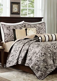 Aubrey 6 Piece Jacquard Quilt Set with Throw Pillows