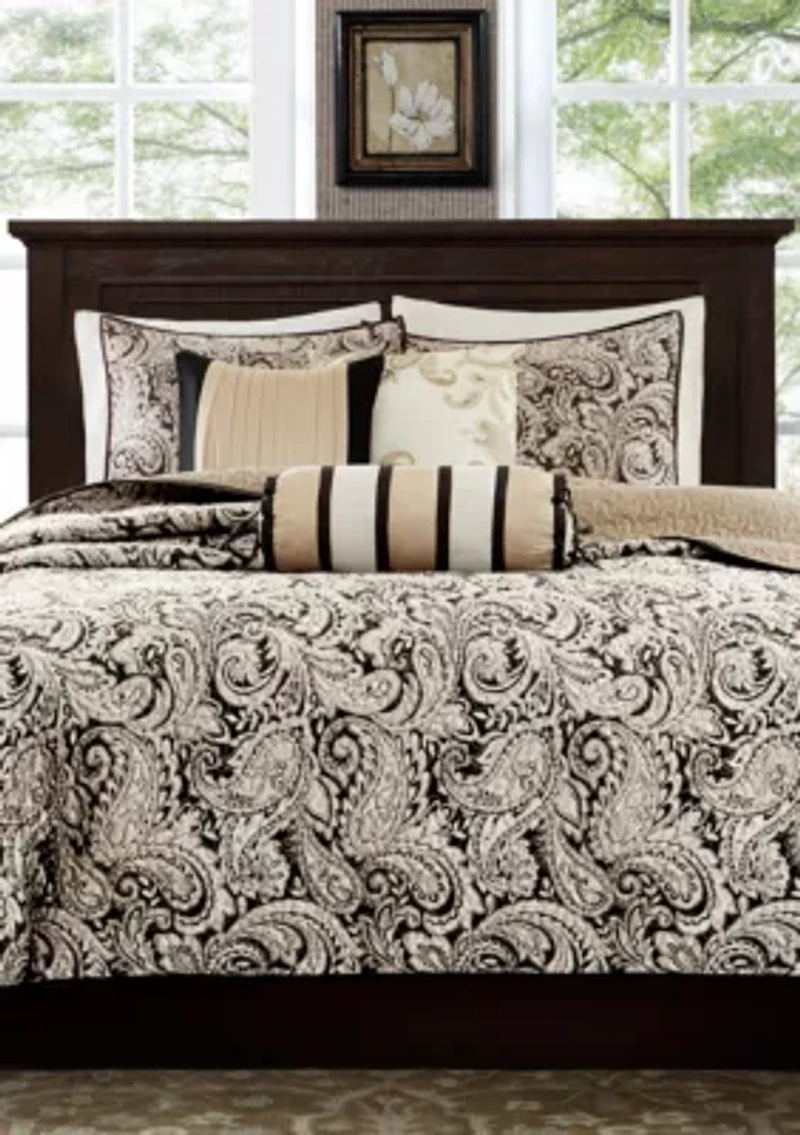 Aubrey 6 Piece Jacquard Quilt Set with Throw Pillows