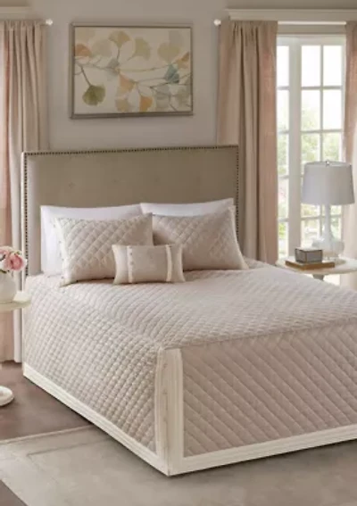 Breanna 4-Piece Tailored Bedspread Set Khaki