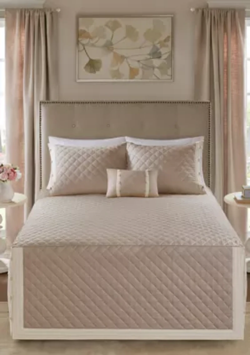 Breanna 4-Piece Tailored Bedspread Set Khaki