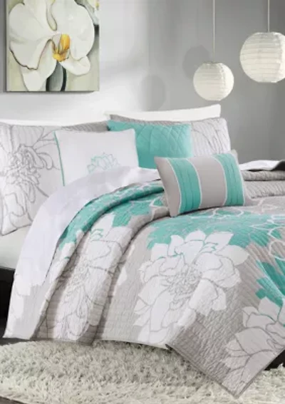Lola Cotton Sateen Soft Floral Print 6 Piece Quilt Set