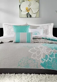 Lola Cotton Sateen Soft Floral Print 6 Piece Quilt Set