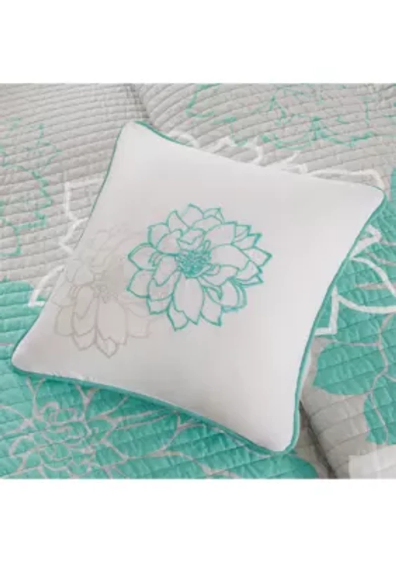 Lola Cotton Sateen Soft Floral Print 6 Piece Quilt Set