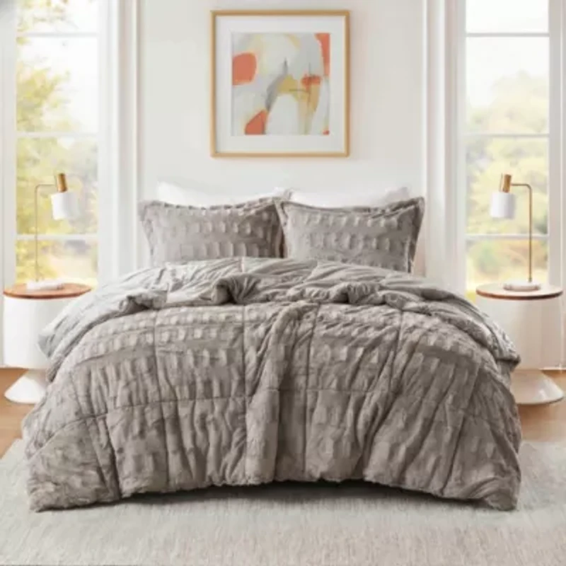 Gia Solid Faux Fur Comforter Mini Set
