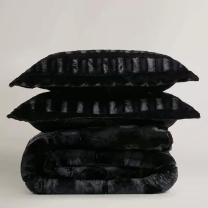Gia Solid Faux Fur Comforter Mini Set