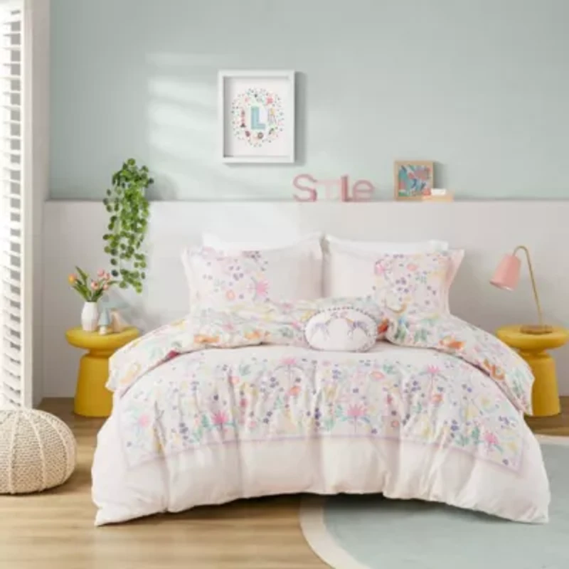 Lulu Floral Reversible Cotton Duvet Cover Set with Throw Pillow