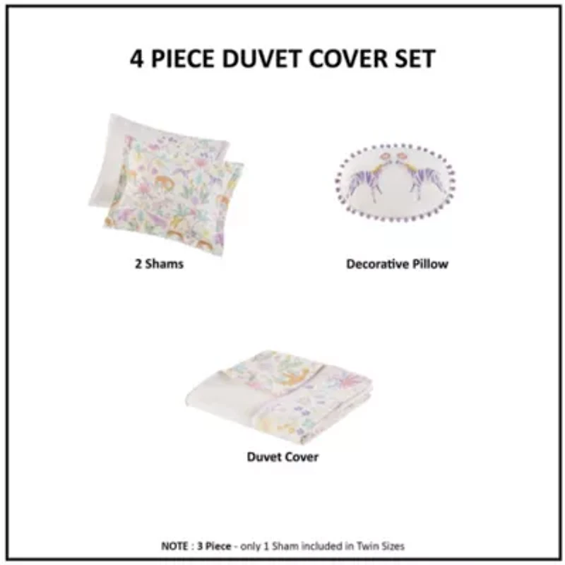 Lulu Floral Reversible Cotton Duvet Cover Set with Throw Pillow