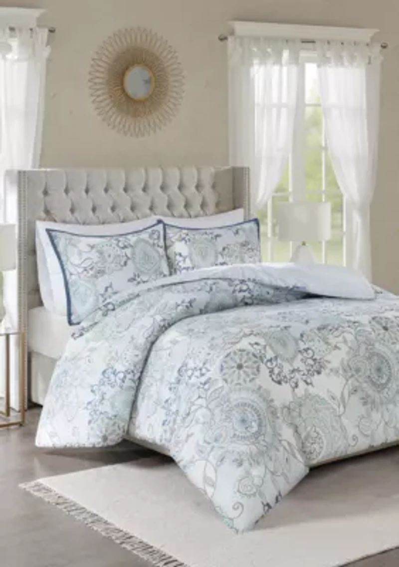 Isla 3 Piece Cotton Printed Reversible Duvet Cover Set