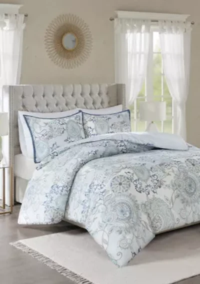 Isla 3 Piece Cotton Printed Reversible Duvet Cover Set