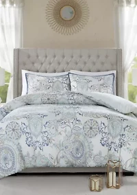 Isla 3 Piece Cotton Printed Reversible Duvet Cover Set