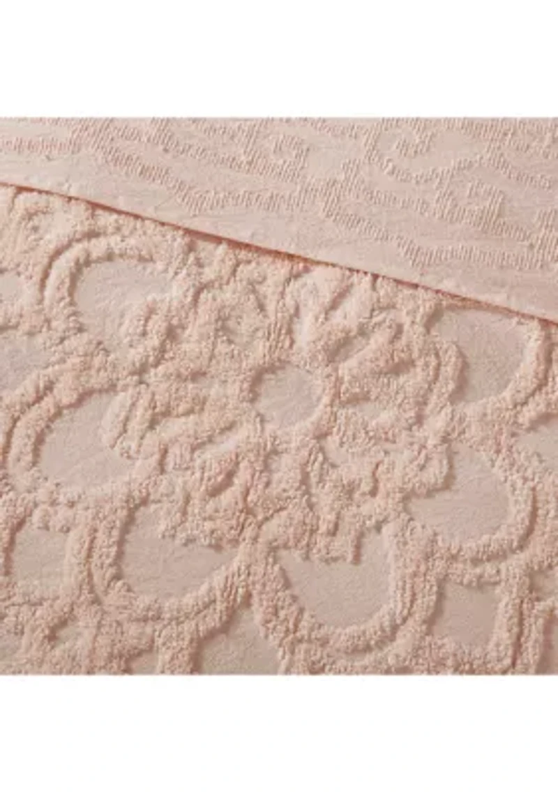Laetitia 3 Piece Tufted Cotton Chenille Medallion Fringe Coverlet Set