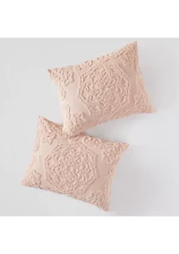 Laetitia 3 Piece Tufted Cotton Chenille Medallion Fringe Coverlet Set